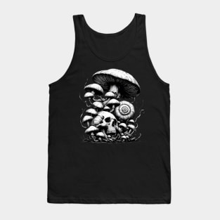 Monochromatic Skull Snail Shell Overgrown Mushrooms Tank Top